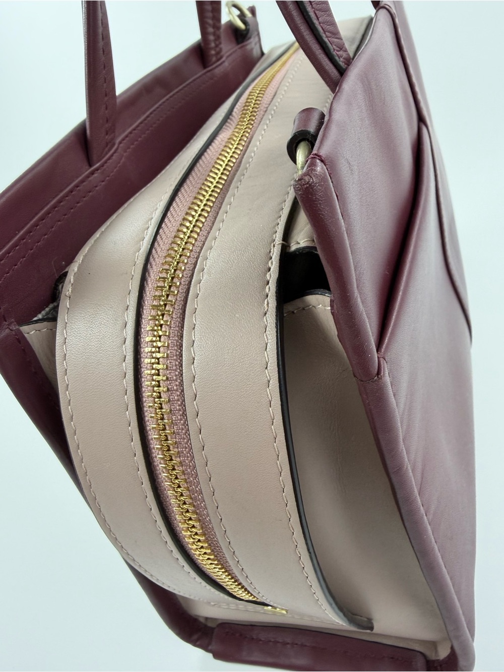 Radley London Hope Place Stripe Strap Burgundy Leather Satchel EUC - Picture 9 of 16